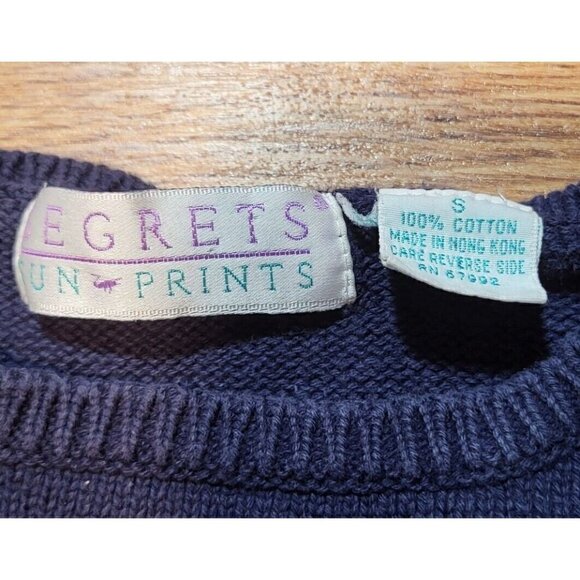 Vtg Segrets Sun Prints Womens S Hand Knit Cotton Sweater Blue Art To Wear - Picture 3 of 5